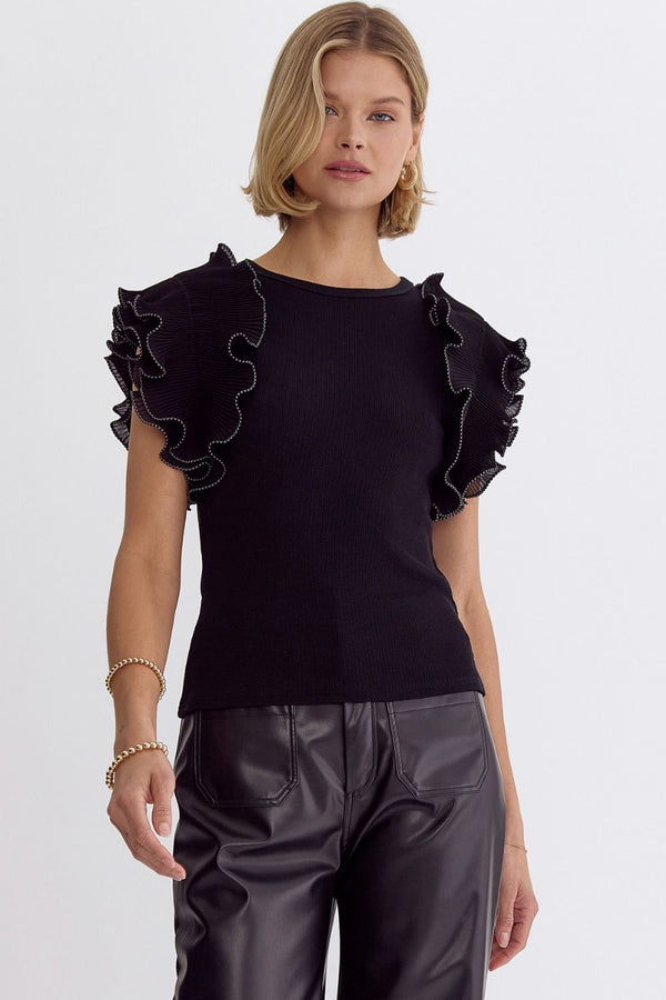 Sleeveless Top With Shiring Detail Black