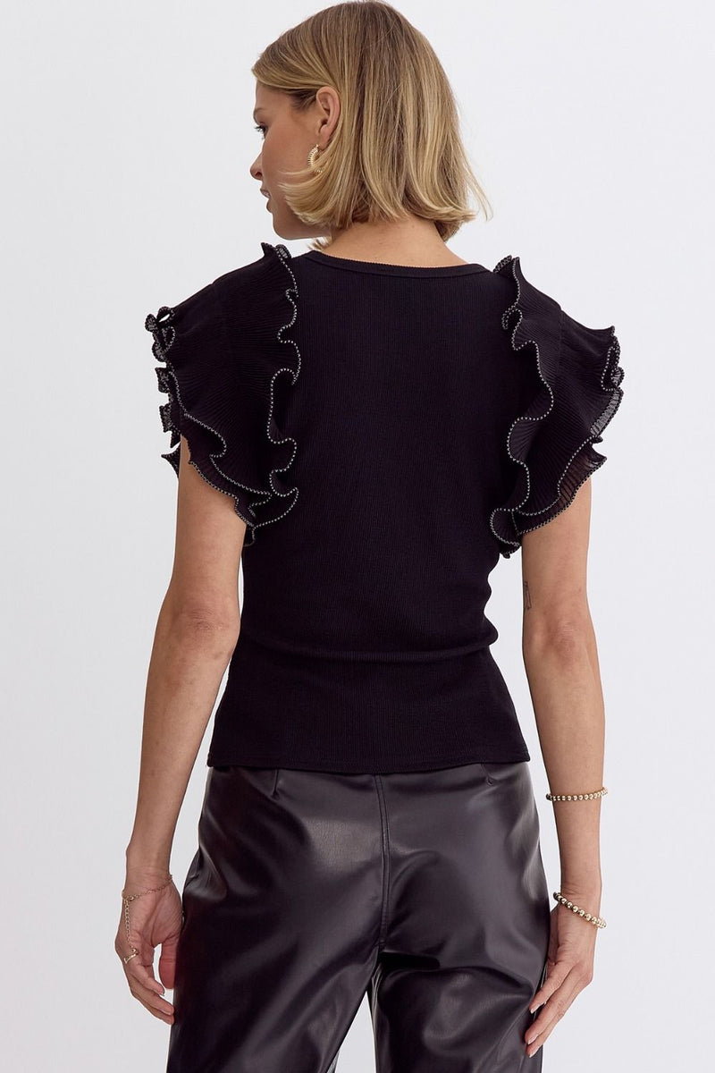 Sleeveless Top With Shiring Detail Black
