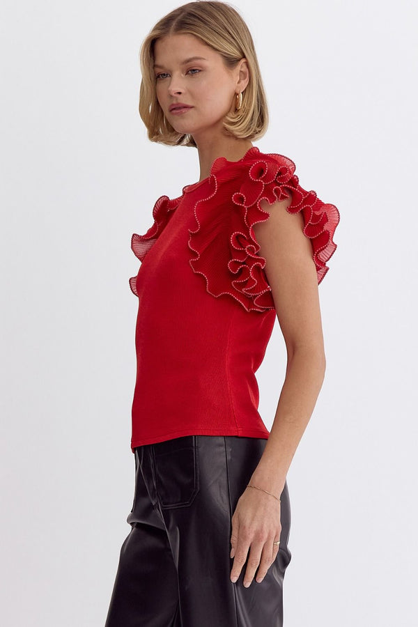 Sleeveless Top With Shiring Detail Red