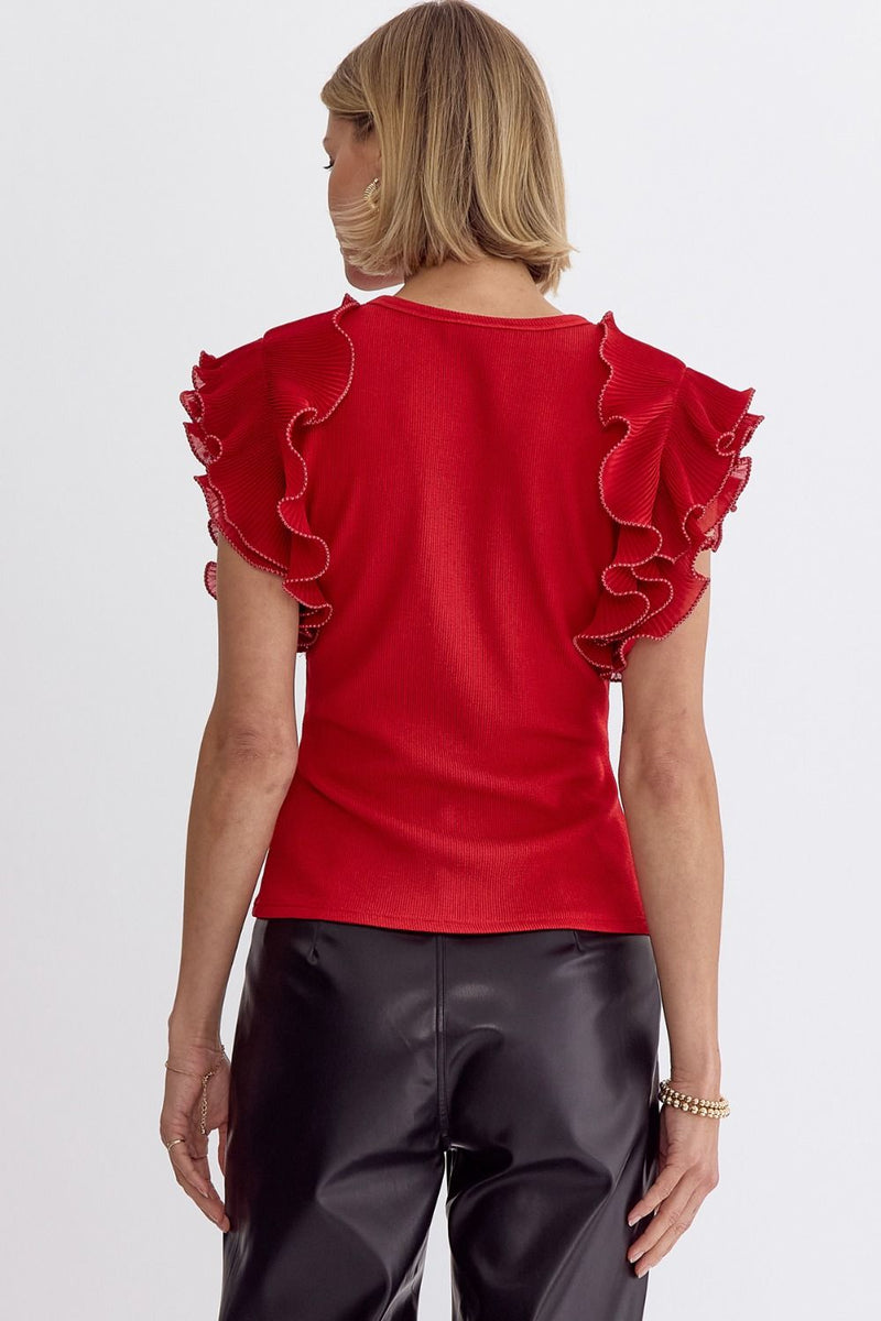 Sleeveless Top With Shiring Detail Red