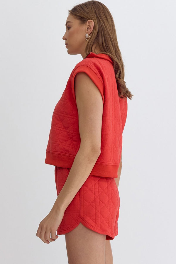 Textured Half-Zip Lightweight Sweater Top Red