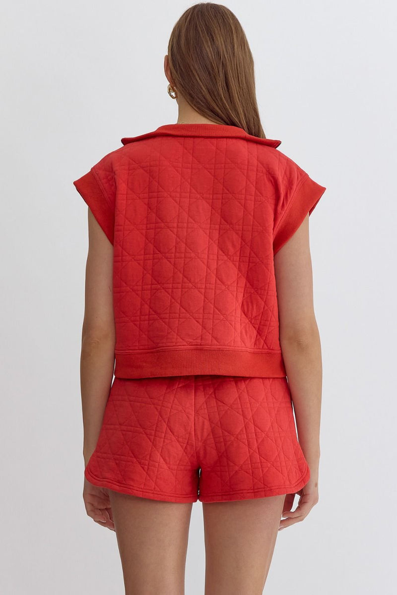 Textured Half-Zip Lightweight Sweater Top Red