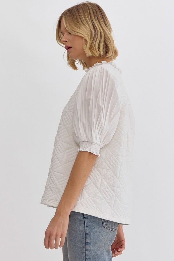 Quilted Half Sleeve Top Off White