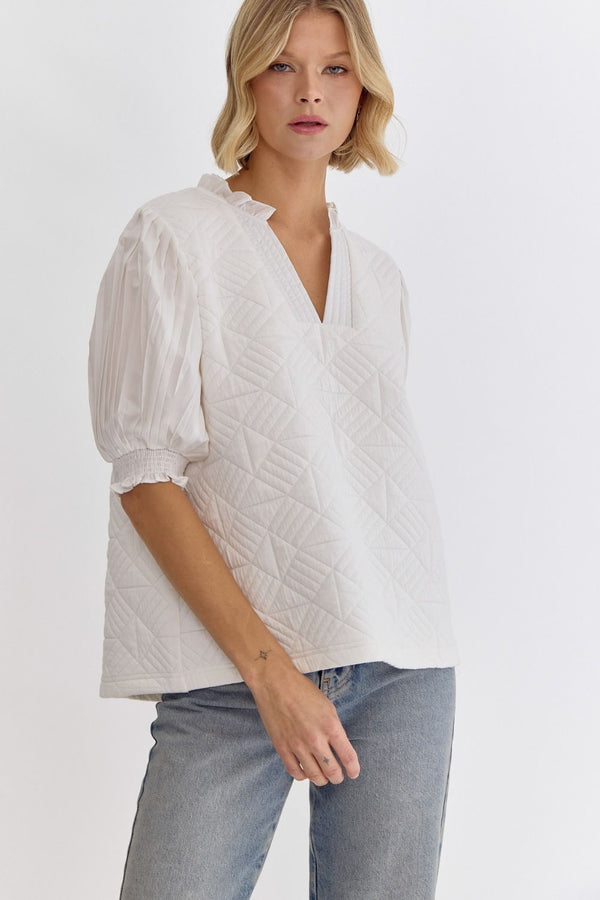 Quilted Half Sleeve Top Off White