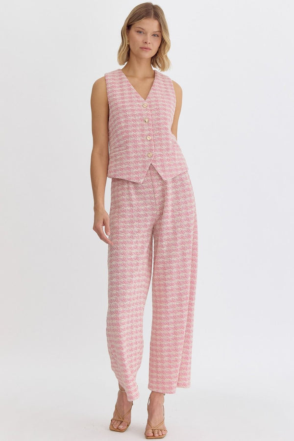 Tweed High Waisted Wide Leg Pants Pink
