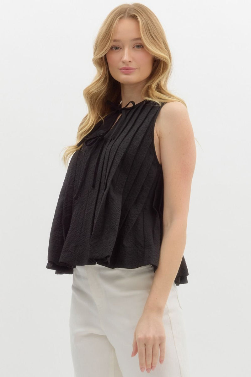Sleeveless Pleated Pullover Top Black