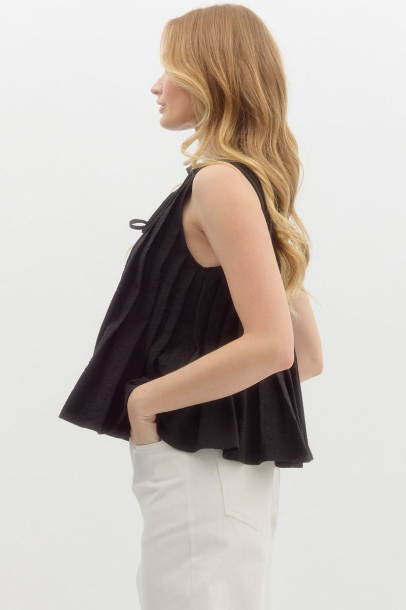 Sleeveless Pleated Pullover Top Black