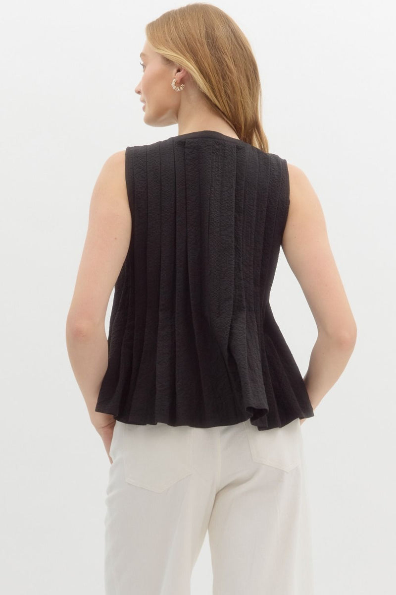 Sleeveless Pleated Pullover Top Black