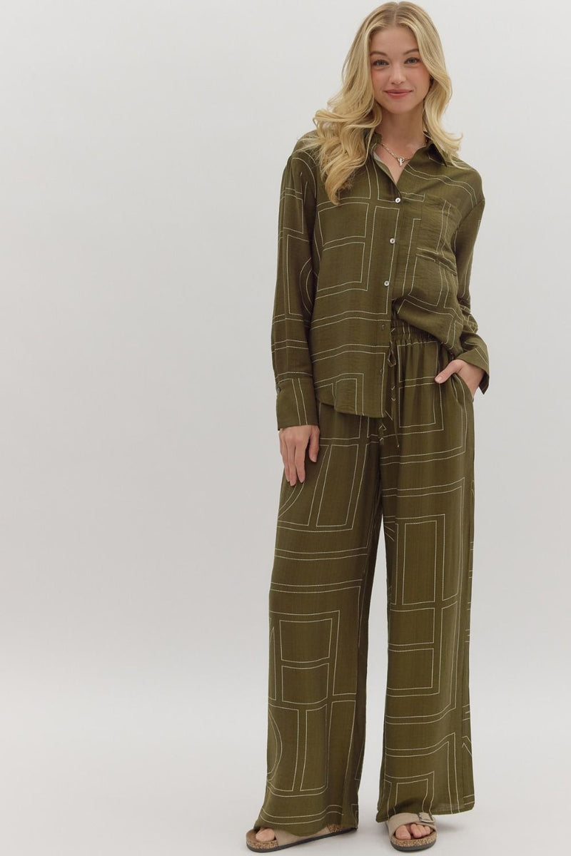Abstract Pattern Pants Olive
