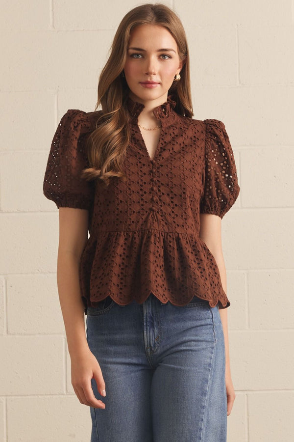 Shoulder Ruffle Raw Edge Denim Shirt Black - Southern Fashion