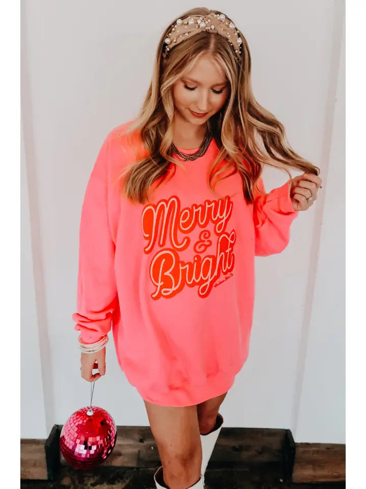 Merry and Bright Sweatshirt Hot Pink