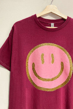 Glitter Smiley Face Top Wine