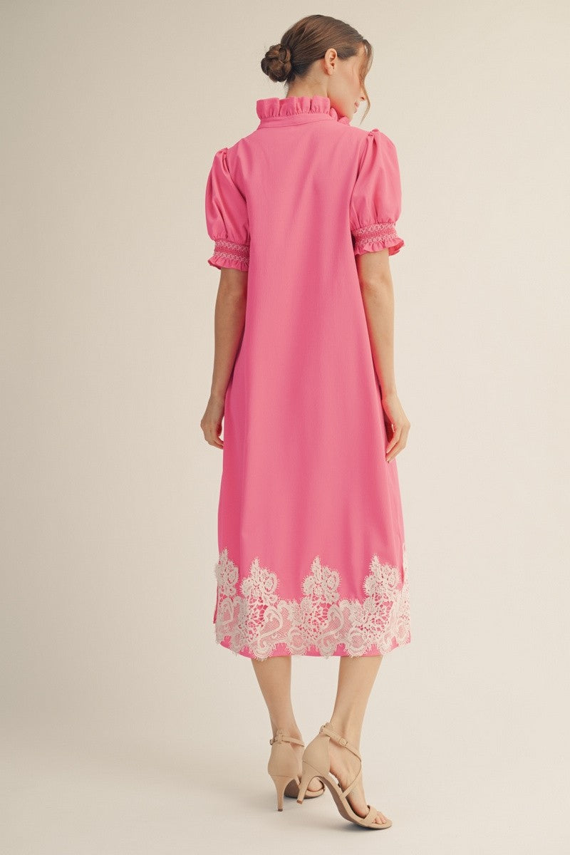 hot pink lace midi dress Yours London Women's Plus Size Hot Pink Lace Crochet Midi Dress Size 16