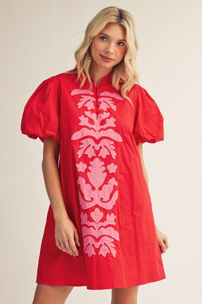 red baroque dress Chiffon Dress - Embroidered Baroque Style