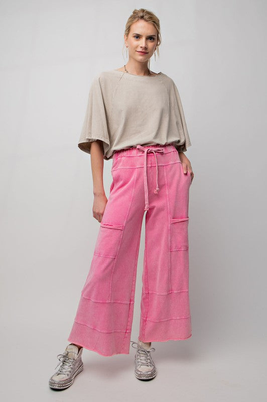 Mineral Washed Terry Knit Pants Barbie Pink