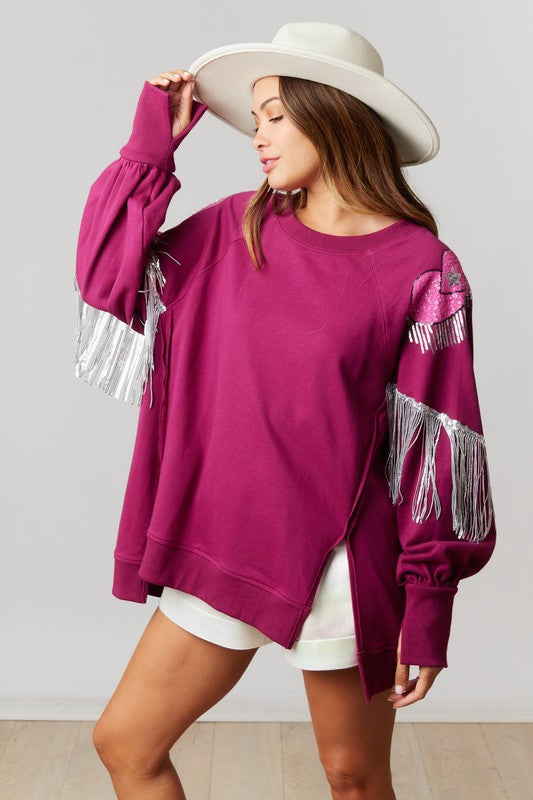 Shoulder Sequin Detail Top Plum