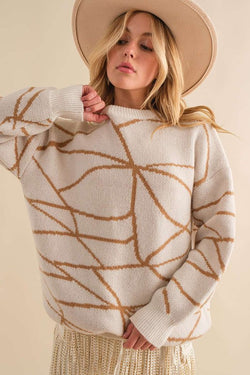 Geometry Oversize Sweater Camel/White