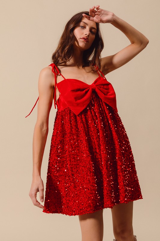Velvet Sequin Babydoll Holiday Dress Red - Southern Fashion Boutique Bliss