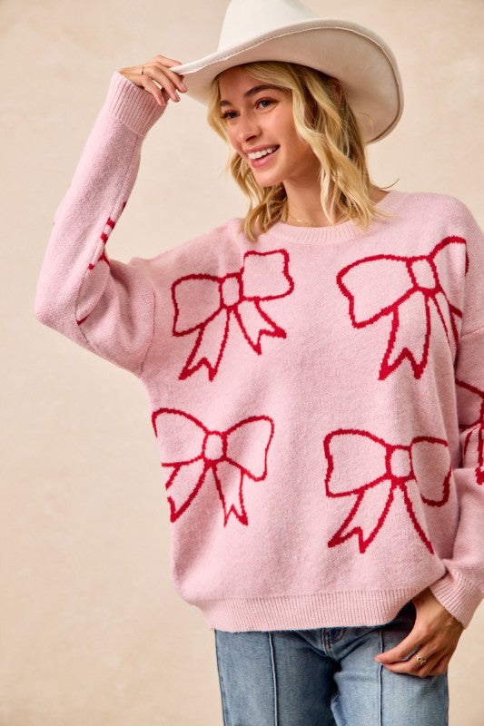 Ribbon Artwork Cozy Sweater Top Pink