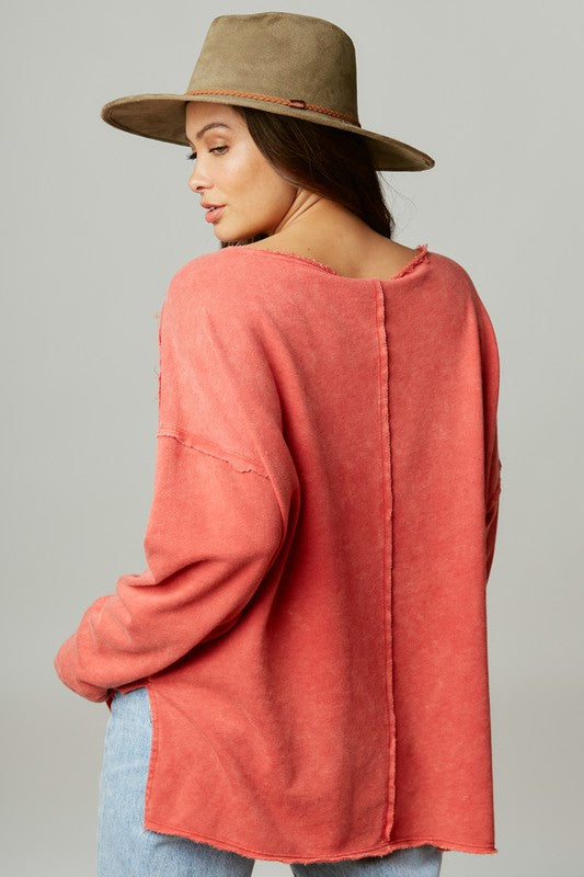 Washed French Terry Loose Fit Top Red