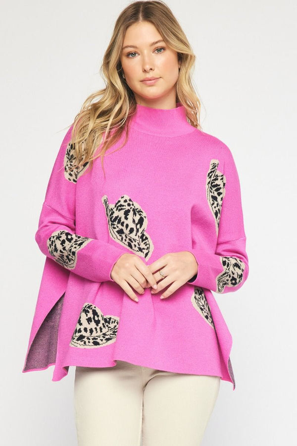 Cowboy Hat Mock Neck Sweater Pink