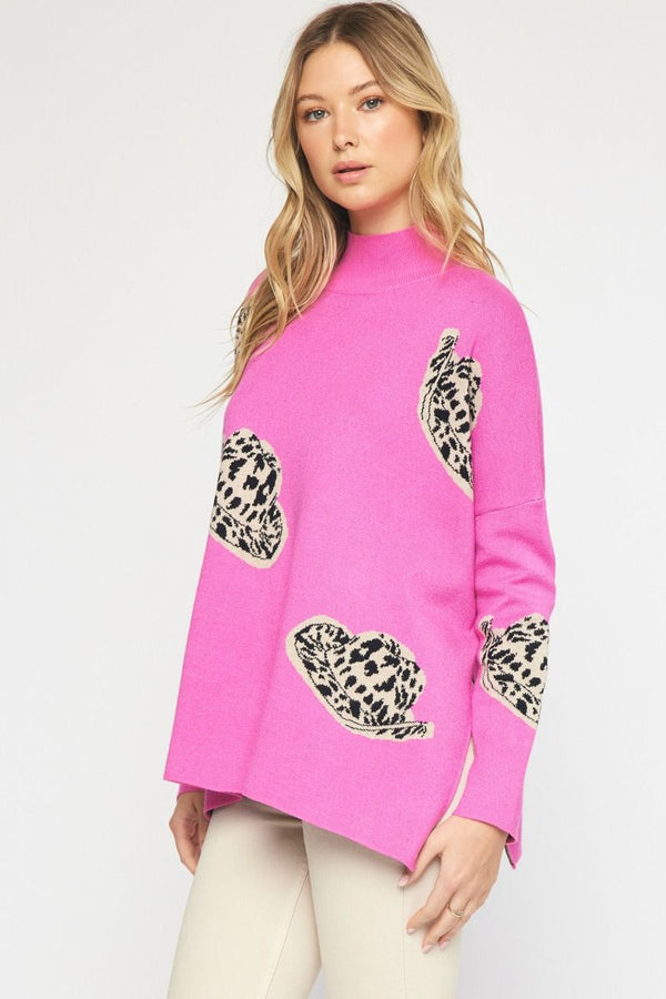 Cowboy Hat Mock Neck Sweater Pink
