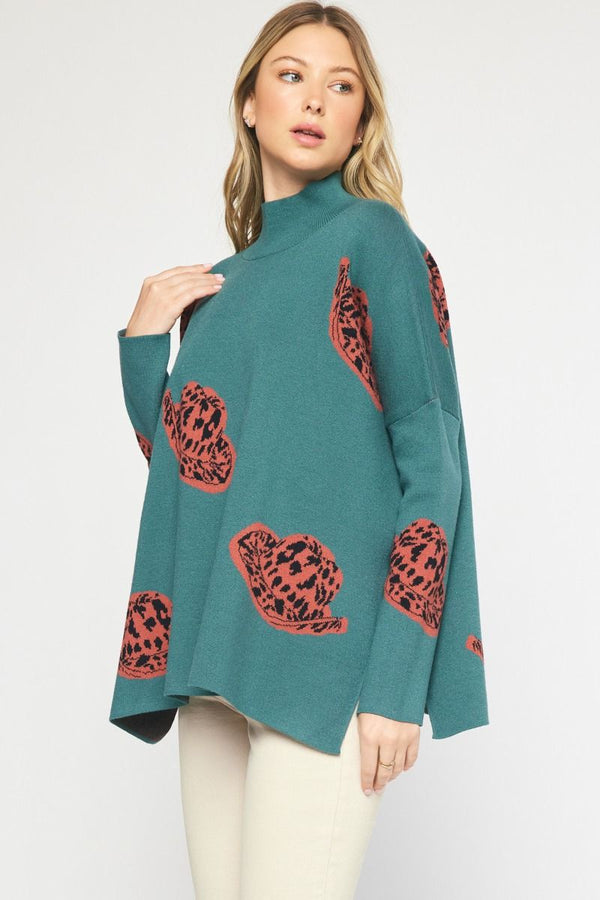Cowboy Hat Mock Neck Sweater Forest