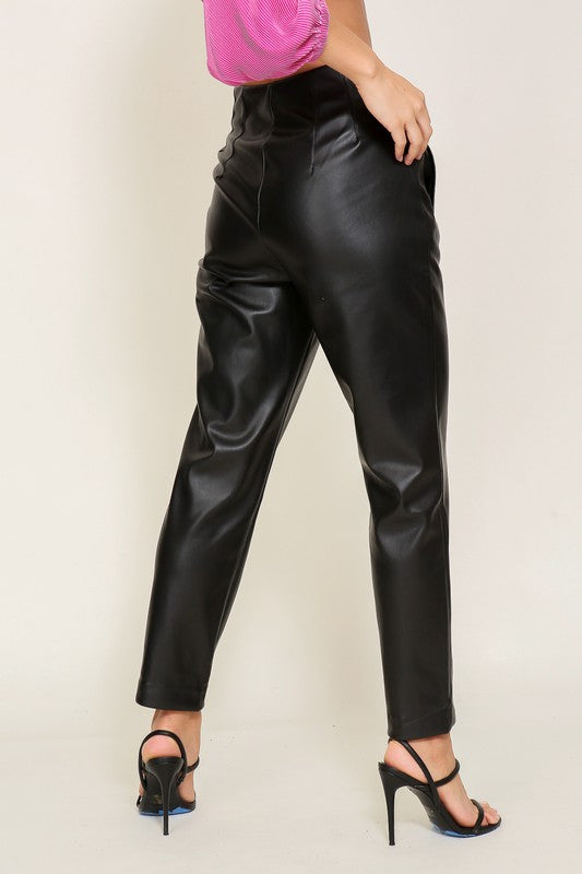 High Waist Faux Leather Pants Black