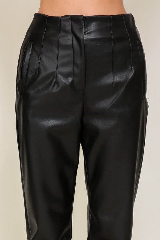 High Waist Faux Leather Pants Black