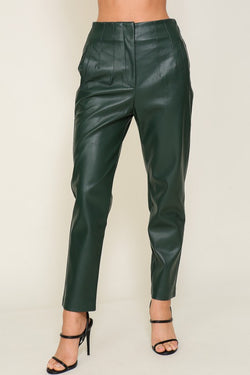 High Waist Faux Leather Pants Forest Green