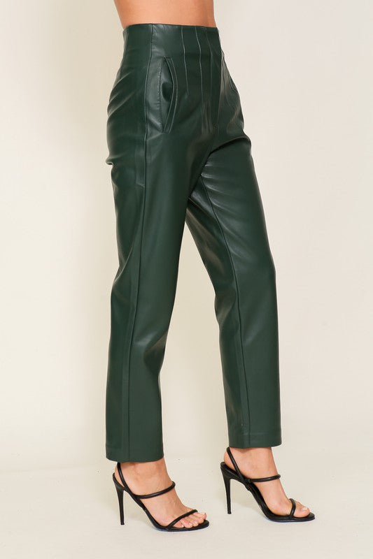 jacket and emerald leather pants