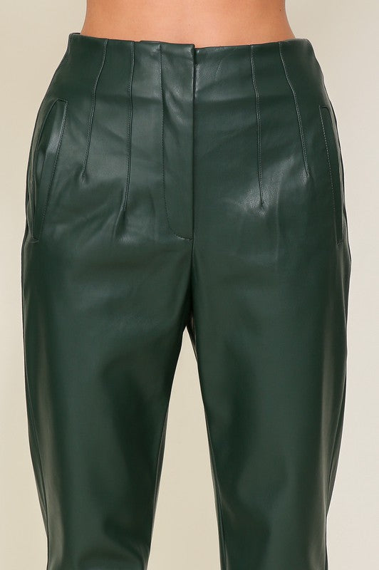 High Waist Faux Leather Pants Forest Green - Southern Fashion