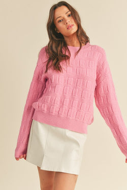 Puff Stitch Pullover Sweater Sugar Coral