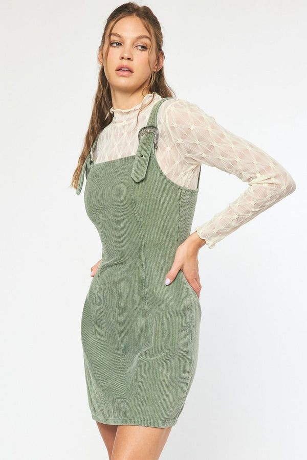 Corduroy Sleeveless Mini Dress Olive
