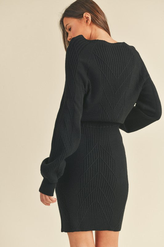 Chevron Two Piece Sweater Skirt Set Black