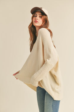 Oversized V-Neck Sweater Top Ivory