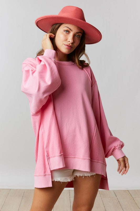 Reversed Stitch Oversized Top Pink