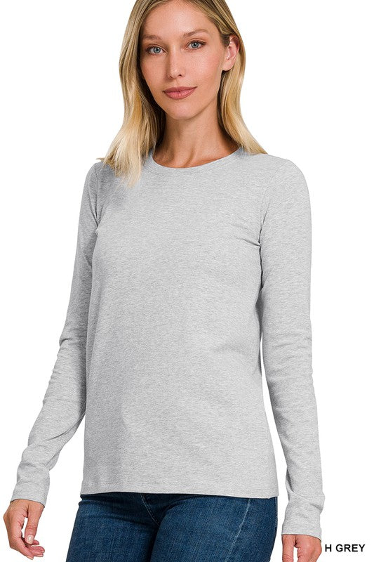 Crew Neck Long Sleeve T-Shirt Top Grey