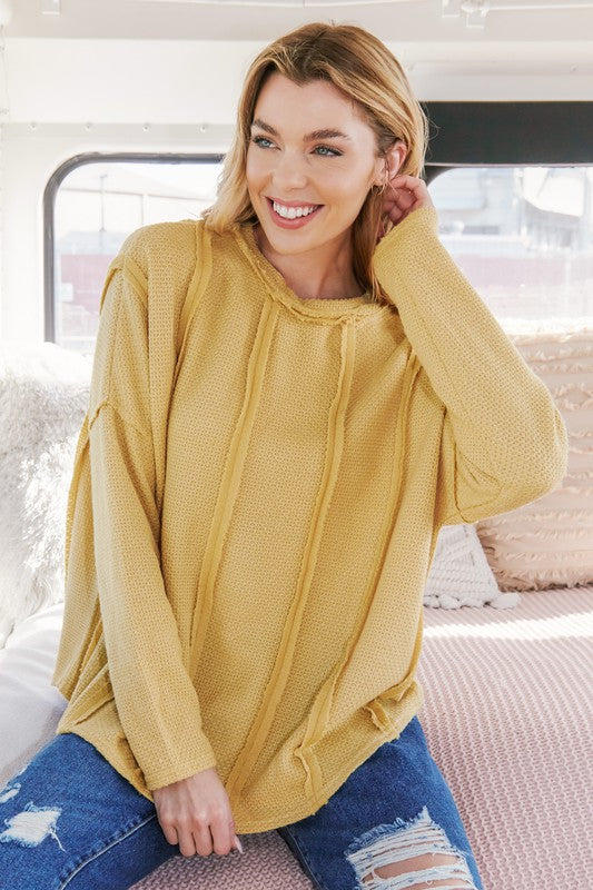 Washed Thermal Knit Top Mustard