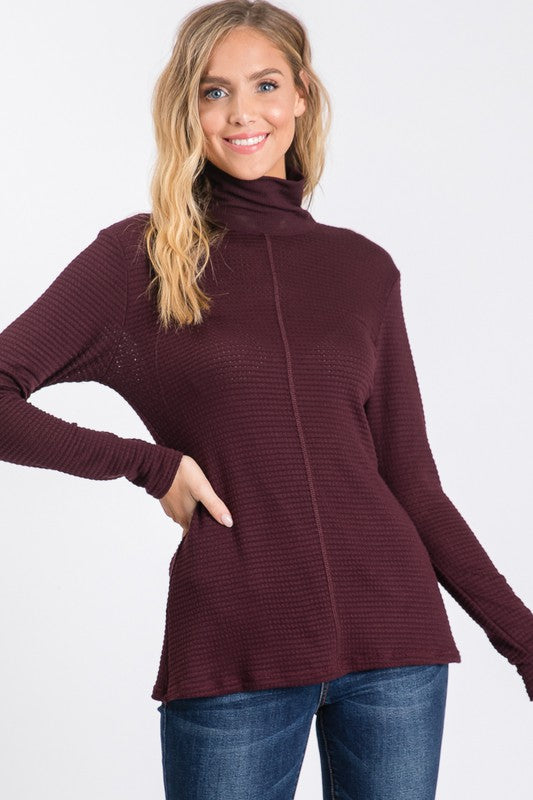 Mock Turtle Neck Slim Fit Top Plum