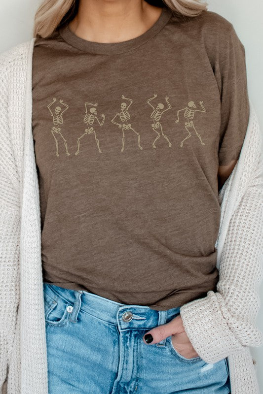 Dancing Silly Skeletons Graphic Tee Brown