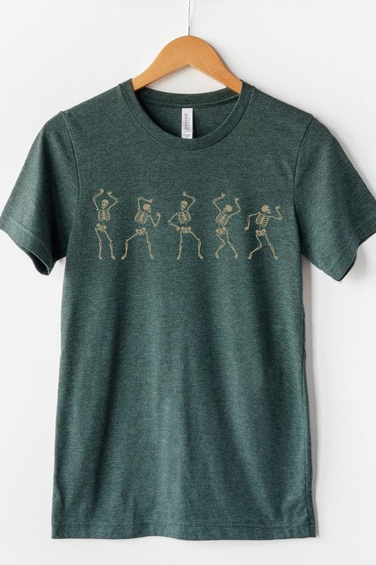Dancing Silly Skeletons Graphic Tee Forest Green