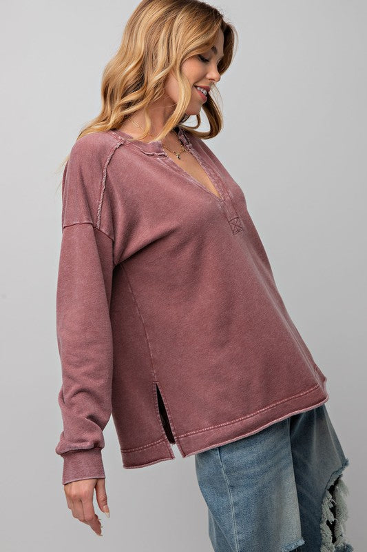Mineral Washed Terry Knit Pullover Mulberry