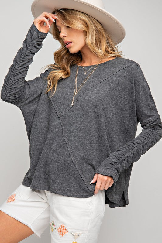Terry Knit Soft Boxy Top Grey