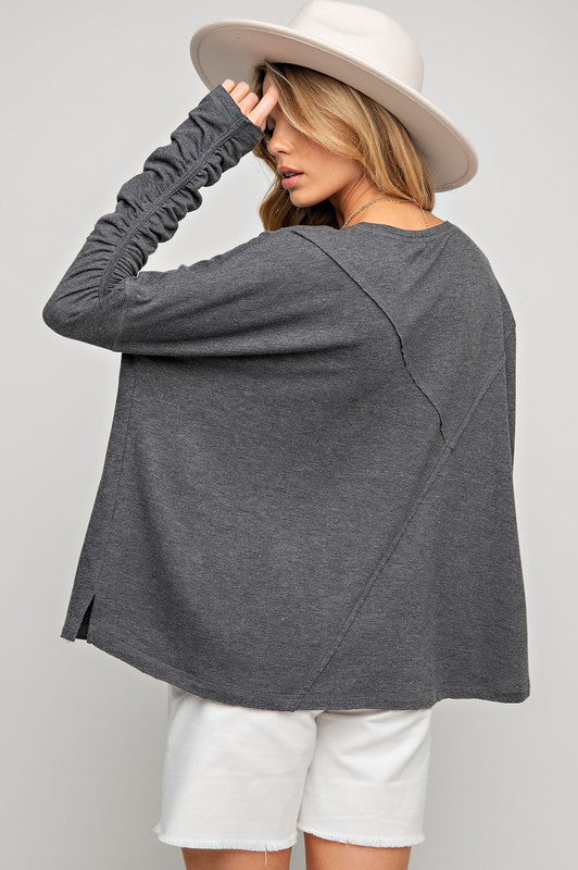 Terry Knit Soft Boxy Top Grey