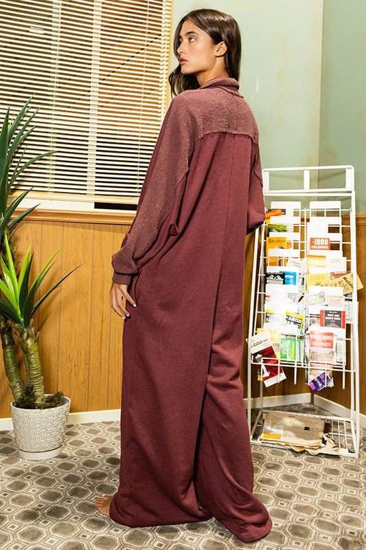 Oversize French Terry Jumpsuit Burgundy