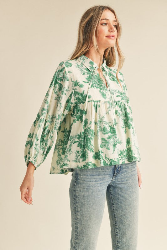 Floral Babydoll Top Green