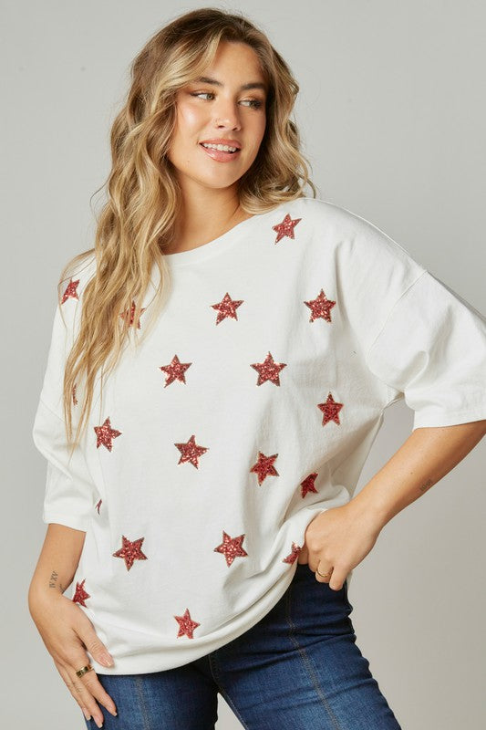 Starry Sequin Top Red