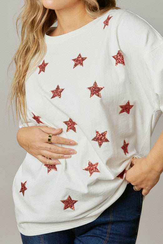 Starry Sequin Top Red