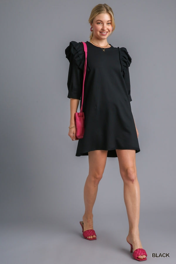 French Terry Ruffle Sleeve Dress Black